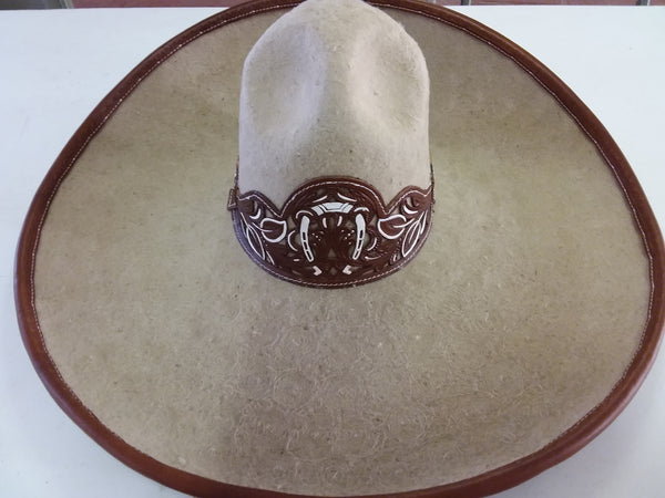 Sombrero Charro de Lana. Color Beich.Charro Hats 57 mex